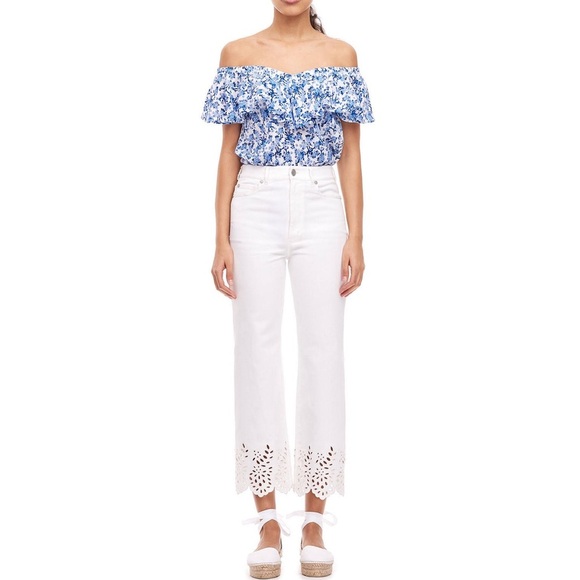 Rebecca Taylor Off The Shoulder Aimee Top Blue - Size 8 - Picture 4 of 11